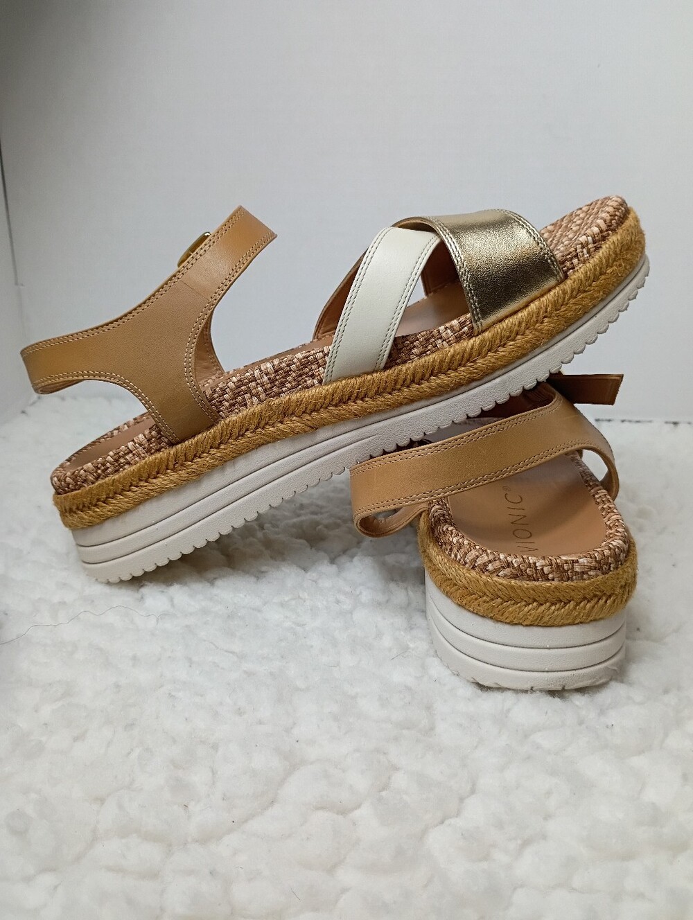 Vionic MAR Platform Espadrille Sandals Women's 8.5 Tan White Gold Leather EU39 - Picture 5 of 10